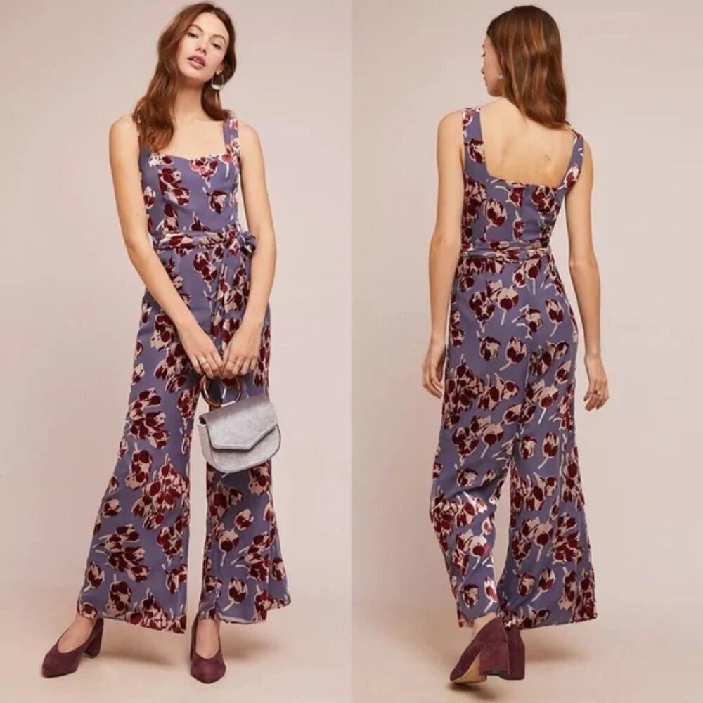 Anthropologie Moulinette Soeurs Velvet Burnout Jumpsuit Floral Sleeveless